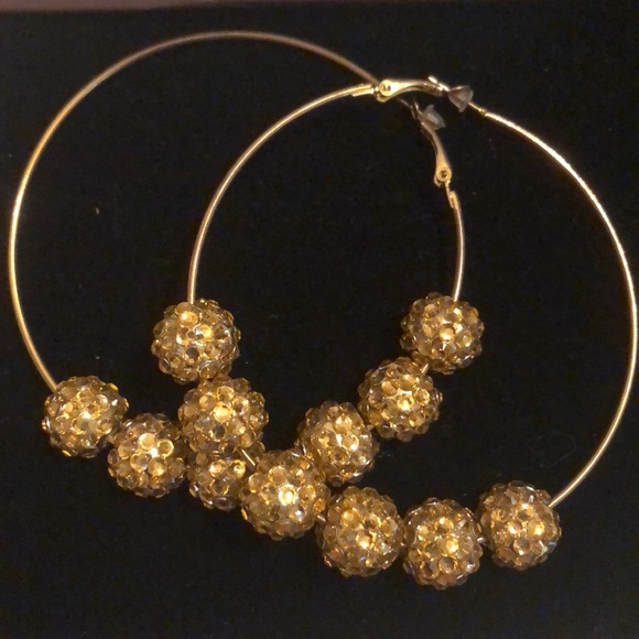 Crystal Ball Hoop Earrings - Picture 2 of 3